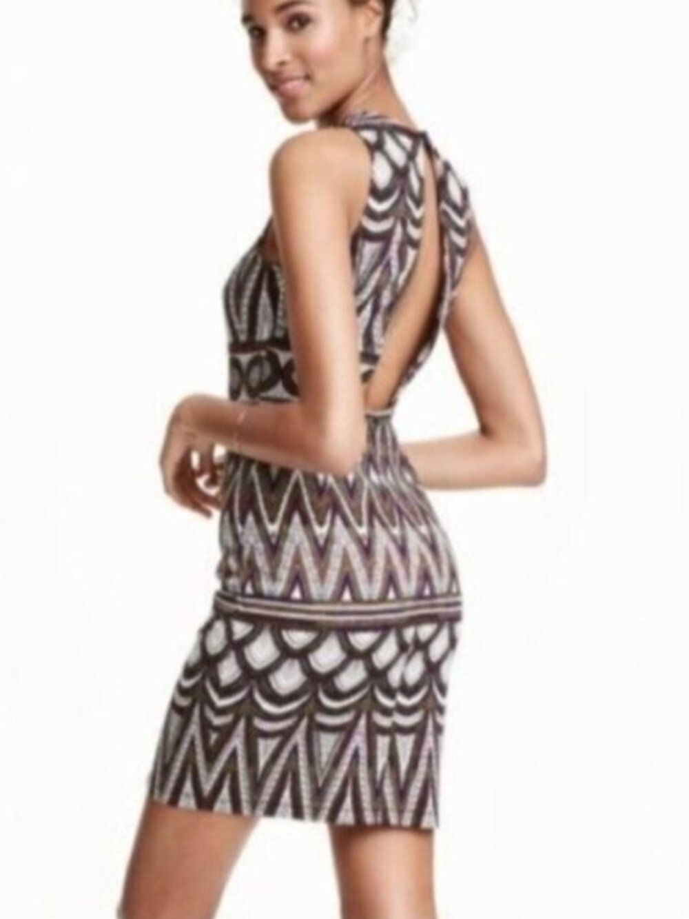 Geometric print sleeveless bodycon dress